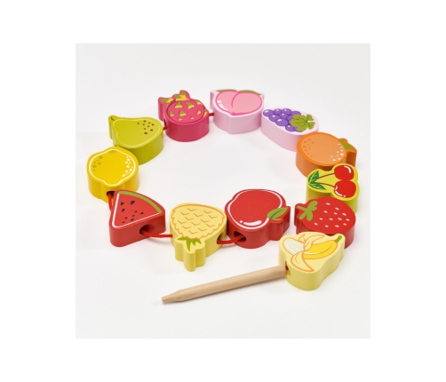 CLASSIC WORLD Drewniane Klocki do Nawlekania Owoce 13 el.