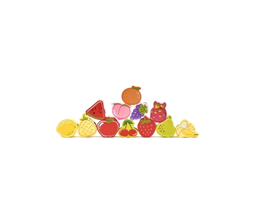 CLASSIC WORLD Drewniane Klocki do Nawlekania Owoce 13 el.