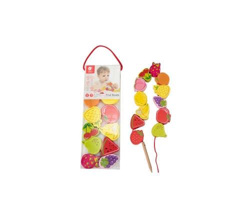 CLASSIC WORLD Drewniane Klocki do Nawlekania Owoce 13 el.