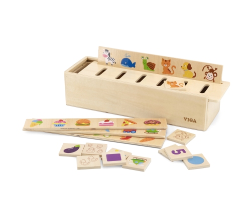 VIGA Drewniany Edukacyjny Sorter Gra Zwierzątka Owoce Warzywa Montessori