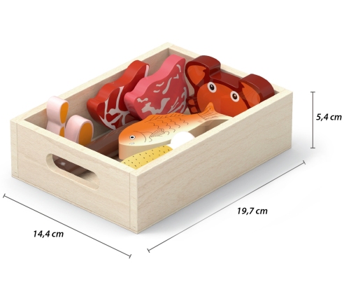 VIGA Drewniany Zestaw Artykułów Spożywczych w Skrzynkach Śniadanie Ryby Mięso Nabiał