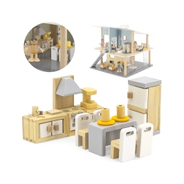 VIGA PolarB Zestaw Mebelków do Domku dla Lalek Kuchnia Jadalnia