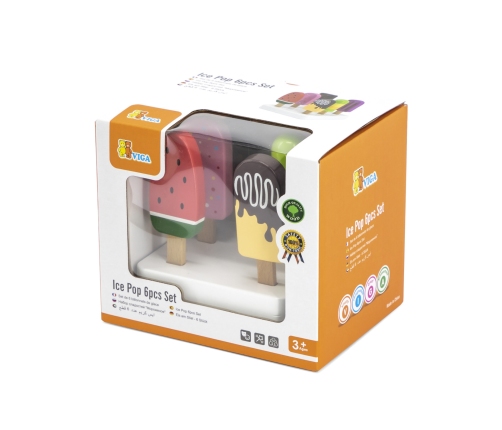 VIGA Zestaw Drewnianych Lodów na Patyku ze Stojakiem  6 szt.