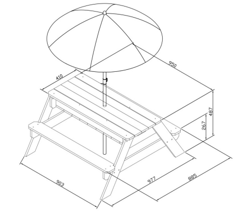 AXI Stół Piknikowy Nick z Ławką i Parasolem oraz Pojemnikami na Wodę/Piasek