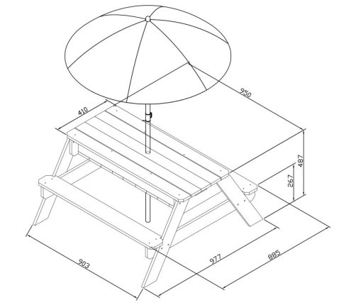 AXI Stół Piknikowy Nick z Ławką i Parasolem oraz Pojemnikami na Wodę/Piasek