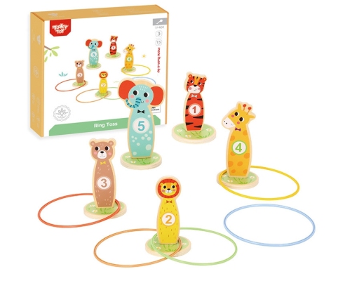 TOOKY TOY Drewniana Gra Zręcznościowa Rzut do Celu Zwierzątka 15 el.