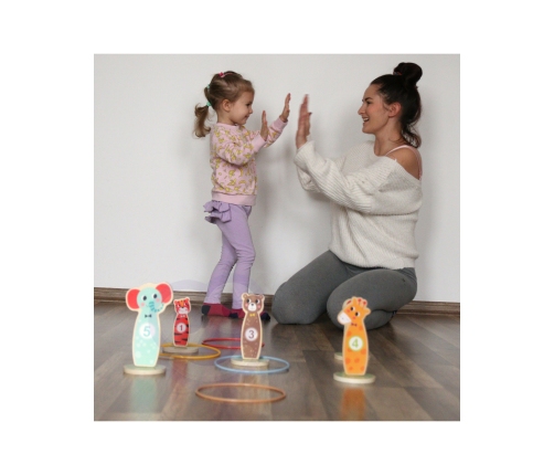 TOOKY TOY Drewniana Gra Zręcznościowa Rzut do Celu Zwierzątka 15 el.