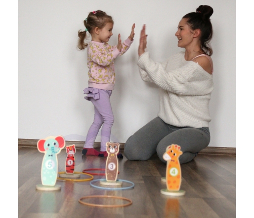 TOOKY TOY Drewniana Gra Zręcznościowa Rzut do Celu Zwierzątka 15 el.