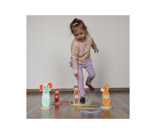 TOOKY TOY Drewniana Gra Zręcznościowa Rzut do Celu Zwierzątka 15 el.