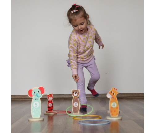 TOOKY TOY Drewniana Gra Zręcznościowa Rzut do Celu Zwierzątka 15 el.