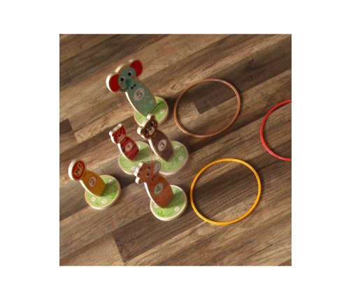 TOOKY TOY Drewniana Gra Zręcznościowa Rzut do Celu Zwierzątka 15 el.
