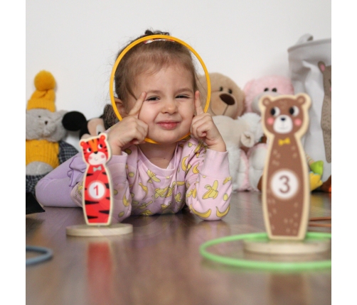 TOOKY TOY Drewniana Gra Zręcznościowa Rzut do Celu Zwierzątka 15 el.