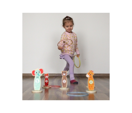 TOOKY TOY Drewniana Gra Zręcznościowa Rzut do Celu Zwierzątka 15 el.