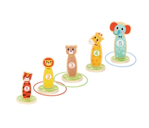 TOOKY TOY Drewniana Gra Zręcznościowa Rzut do Celu Zwierzątka 15 el.