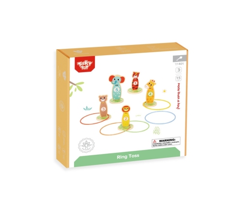 TOOKY TOY Drewniana Gra Zręcznościowa Rzut do Celu Zwierzątka 15 el.