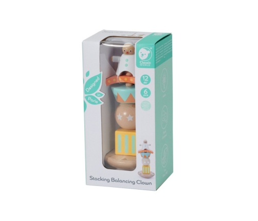 CLASSIC WORLD Drewniana Układanka Piramidka Klocki Balansujący Wesoły Klaun