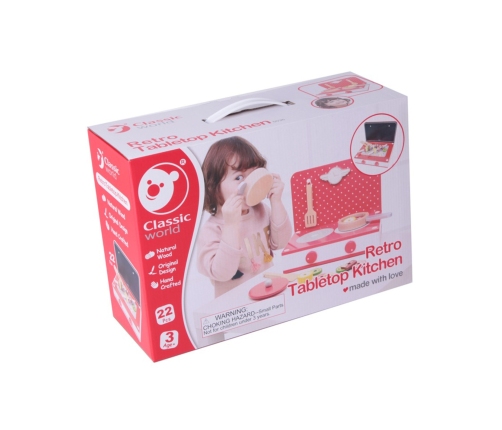 CLASSIC WORLD Drewniana Kuchnia 2w1 Grill + Kuchenka dla Dzieci 22el.