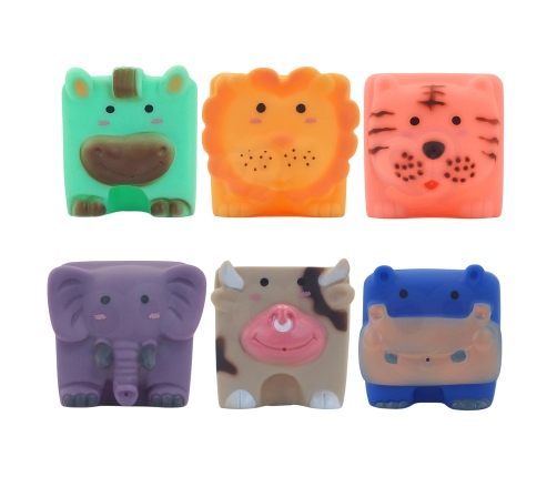 WOOPIE BABY Klocki Sensoryczne Zwierzątka Układanka do Ściskania + Dźwięk 6 el.