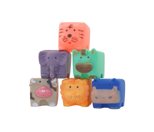 WOOPIE BABY Klocki Sensoryczne Zwierzątka Układanka do Ściskania + Dźwięk 6 el.