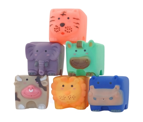 WOOPIE BABY Klocki Sensoryczne Zwierzątka Układanka do Ściskania + Dźwięk 6 el.