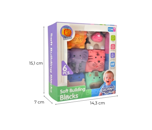 WOOPIE BABY Klocki Sensoryczne Zwierzątka Układanka do Ściskania + Dźwięk 6 el.