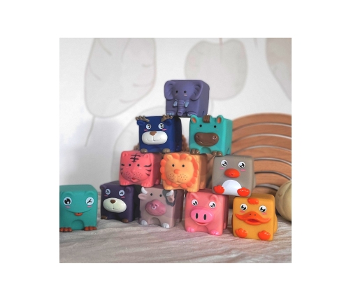 WOOPIE BABY Klocki Sensoryczne Układanka do Ściskania Dźwięk Zwierzątka 12 el.