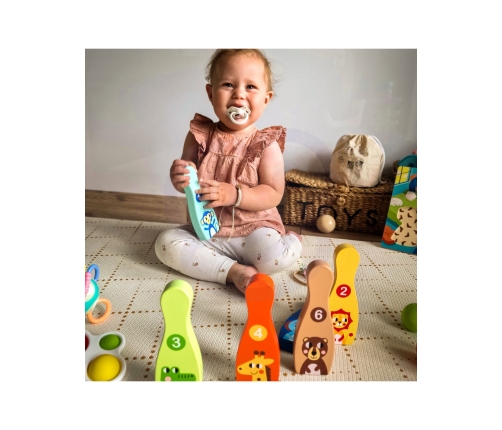 TOOKY TOY Drewniane Kręgle dla Dzieci  6 szt. + Piłka