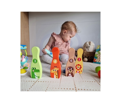 TOOKY TOY Drewniane Kręgle dla Dzieci  6 szt. + Piłka