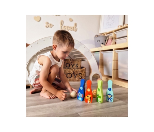 TOOKY TOY Drewniane Kręgle dla Dzieci  6 szt. + Piłka