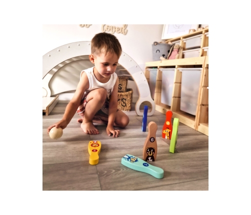 TOOKY TOY Drewniane Kręgle dla Dzieci  6 szt. + Piłka