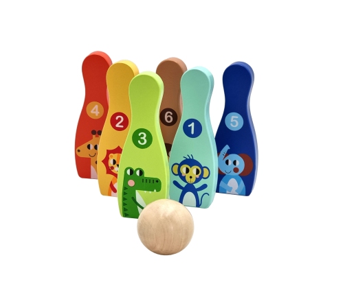 TOOKY TOY Drewniane Kręgle dla Dzieci  6 szt. + Piłka