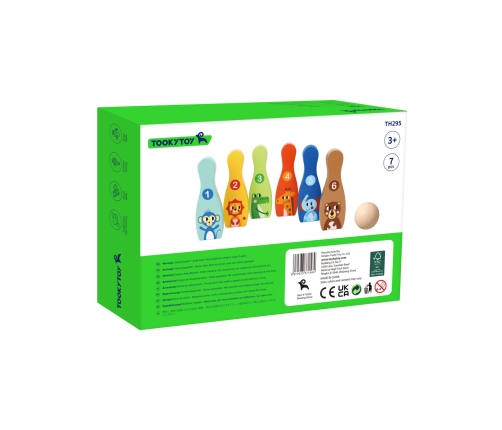 TOOKY TOY Drewniane Kręgle dla Dzieci  6 szt. + Piłka