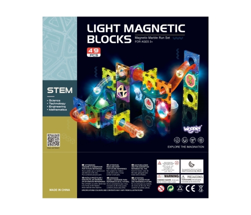 WOOPIE Klocki Magnetyczne Tor Kulkowy Świetlny 49 el.
