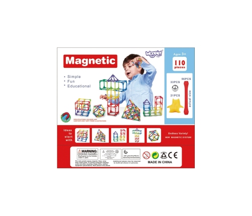 WOOPIE Klocki Magnetyczne Konstrukcyjne Układanka Kreatywna 110 el.