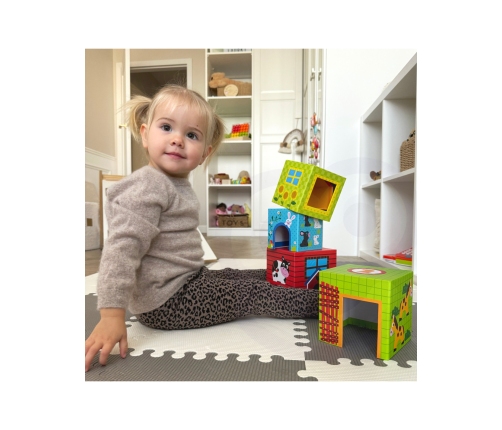 WOOPIE GREEN Układanka Kostki Farma w Pudełkach + Figurki 10 el.