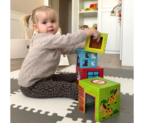 WOOPIE GREEN Układanka Kostki Farma w Pudełkach + Figurki 10 el.