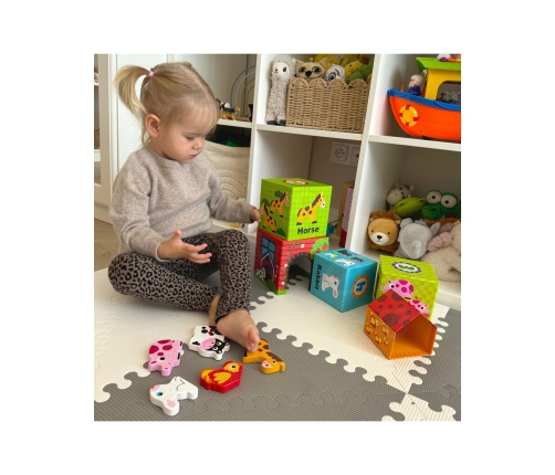 WOOPIE GREEN Układanka Kostki Farma w Pudełkach + Figurki 10 el.