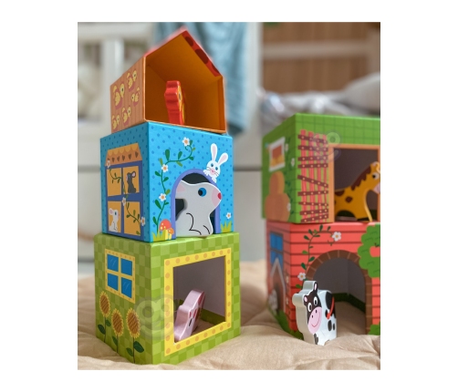 WOOPIE GREEN Układanka Kostki Farma w Pudełkach + Figurki 10 el.