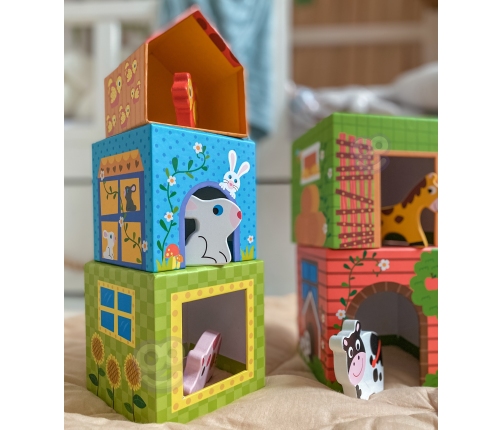 WOOPIE GREEN Układanka Kostki Farma w Pudełkach + Figurki 10 el.