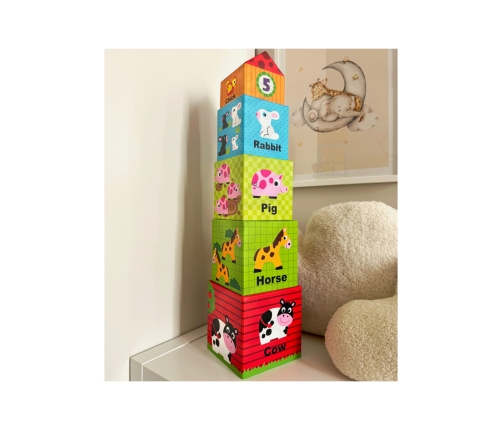 WOOPIE GREEN Układanka Kostki Farma w Pudełkach + Figurki 10 el.