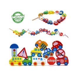 WOOPIE GREEN Drewniane Klocki do Nawlekania Pojazdy Samochody 13 el. WOOPIE GREEN Drewniane Klocki do Nawlekania Pojazdy Samochody 13 el.