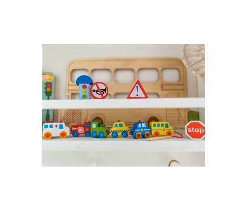 WOOPIE GREEN Drewniane Klocki do Nawlekania Pojazdy Samochody 13 el.