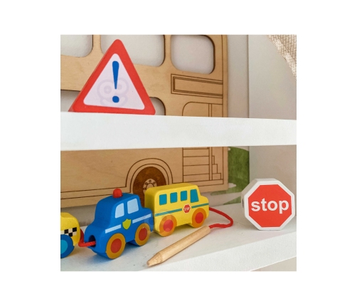 WOOPIE GREEN Drewniane Klocki do Nawlekania Pojazdy Samochody 13 el.