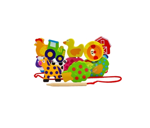 WOOPIE GREEN Drewniane Klocki do Nawlekania Zwierzęta Farma 13 el.