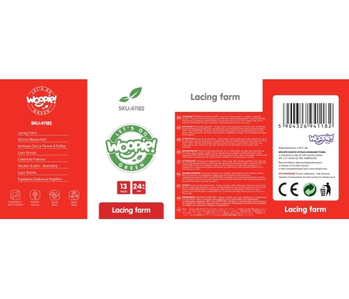 WOOPIE GREEN Drewniane Klocki do Nawlekania Zwierzęta Farma 13 el.