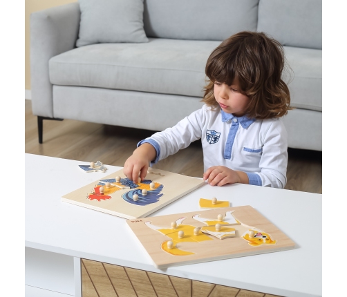 VIGA Drewniane Puzzle Montessori Kogut z Pinezkami