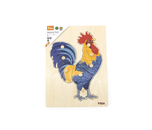 VIGA Drewniane Puzzle Montessori Kogut z Pinezkami