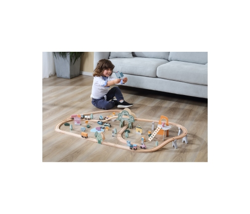 VIGA PolarB Drewniana kolejka dla dzieci Pociąg Tor 90 elementów