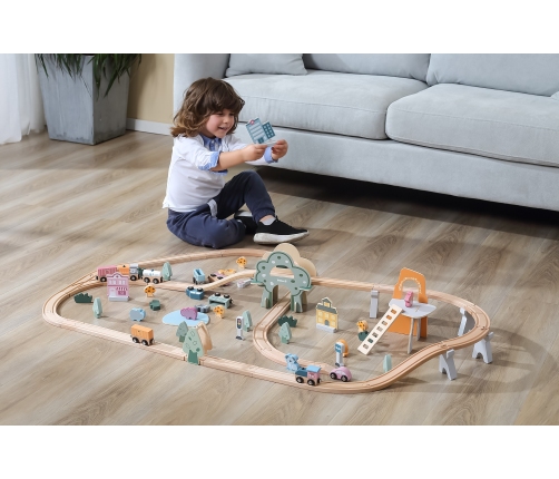 VIGA PolarB Drewniana kolejka dla dzieci Pociąg Tor 90 elementów