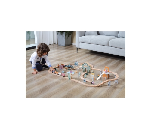 VIGA PolarB Drewniana kolejka dla dzieci Pociąg Tor 90 elementów